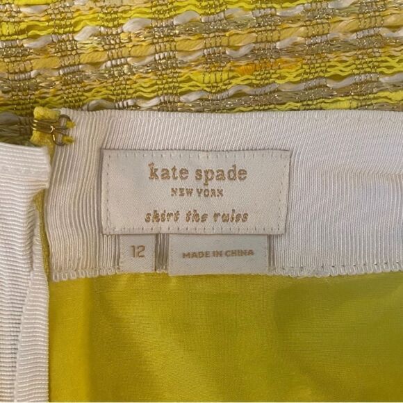 Kate Spade New York Yellow Tweed Knee-Length Skirt Size 12 Grosgrain Trim - Picture 7 of 10
